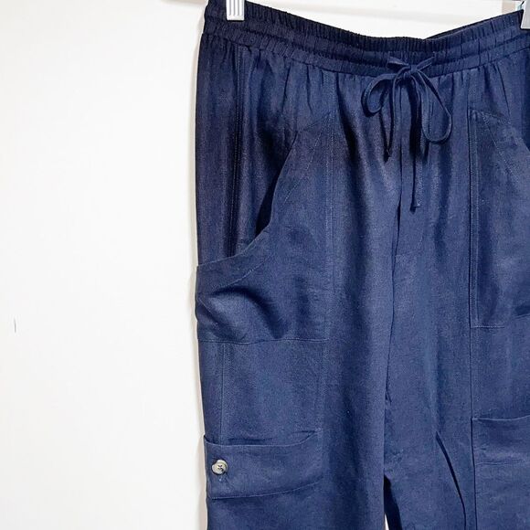 NWT Anthropologie Joie Navy Linen Pull on Relaxed Cargo Ankle Pants Womens Sz M - Picture 3 of 8
